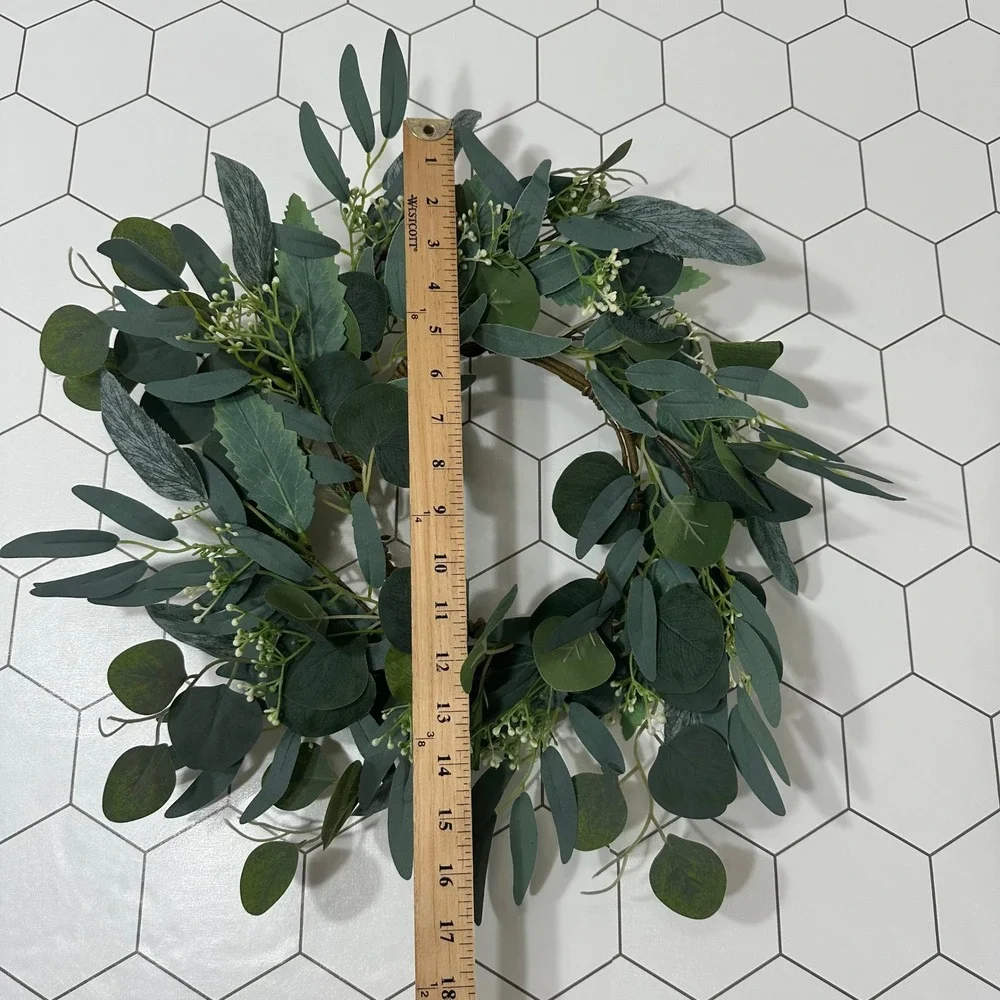 Artificial Eucalyptus Greenery Wreath with‎ White Berries Grapevine Base 16 inch